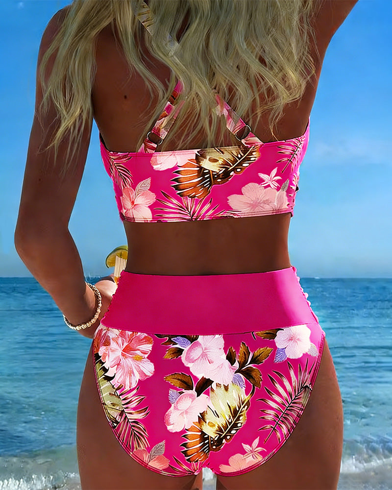 Hibisco | Bikini Cruzado Floral con Braga Alta