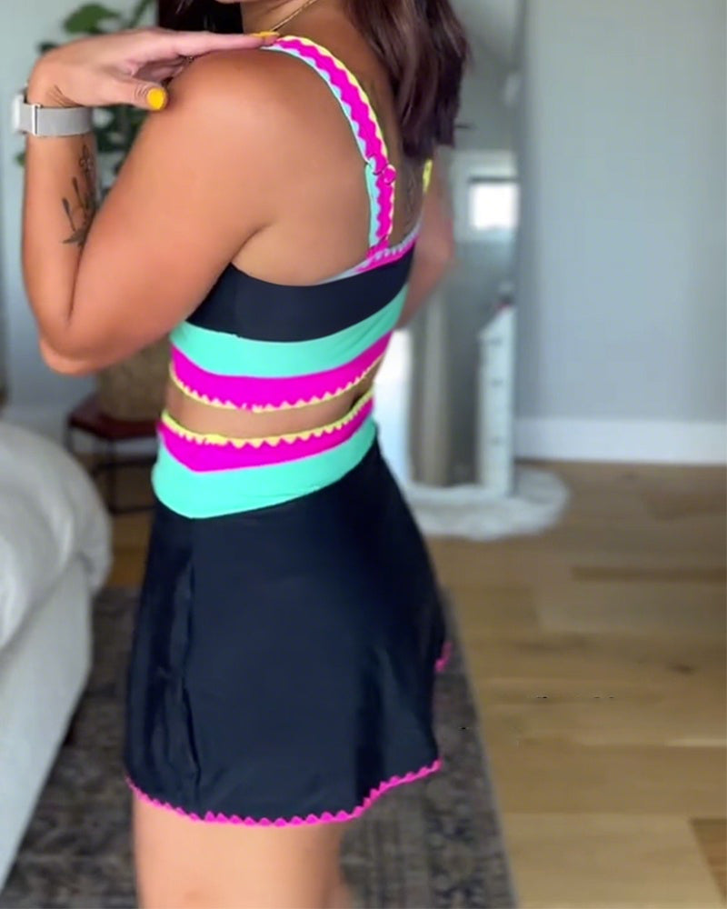 Rumba | Tankini de Rayas de Color con Falda