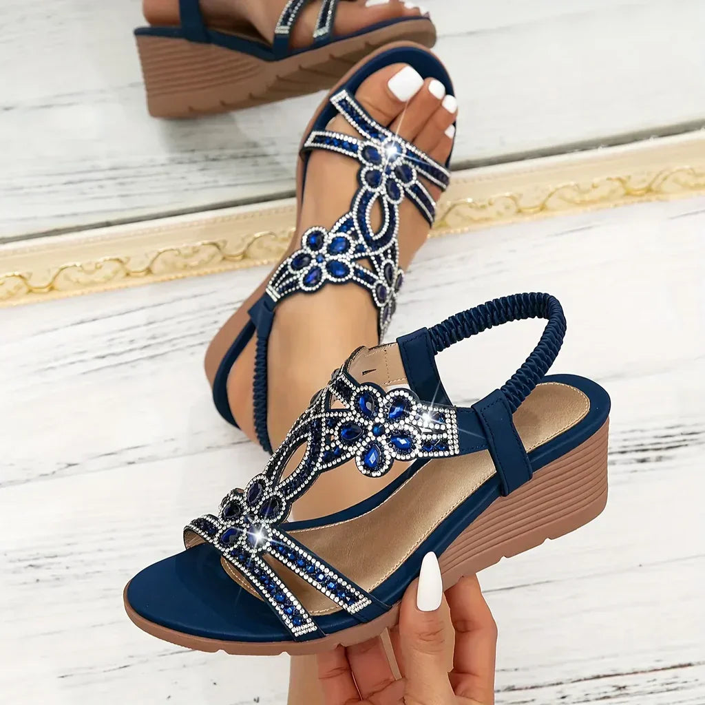 Trivessa | Sandalia de Cuña met Detalles de Strass y Tira Elástica