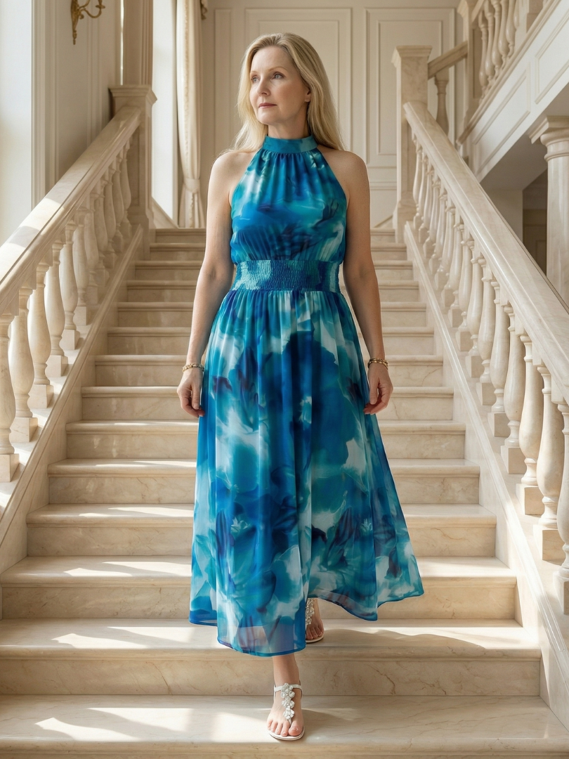 Sylin | Vestido Midi Halter con Pliegues
