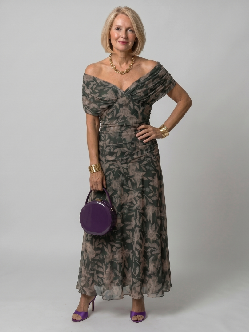 Calen | Vestido Midi Off-Shoulder Fluido