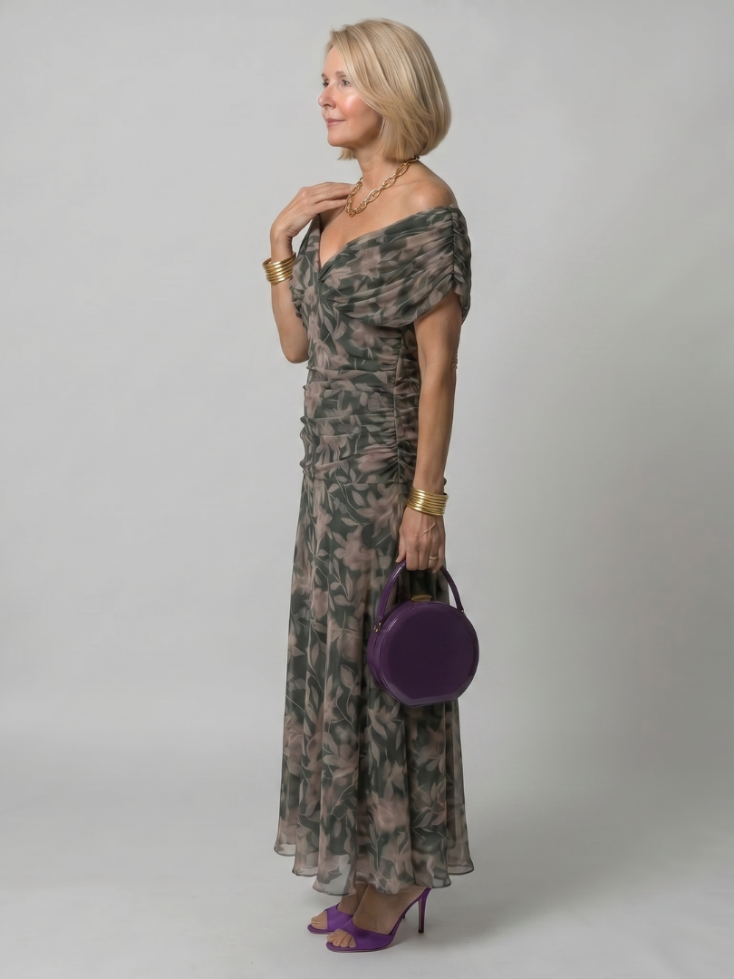 Calen | Vestido Midi Off-Shoulder Fluido