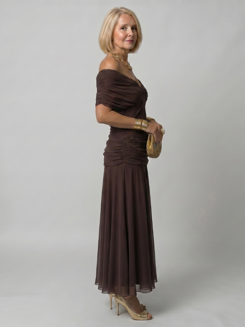 Calen | Vestido Midi Off-Shoulder Fluido