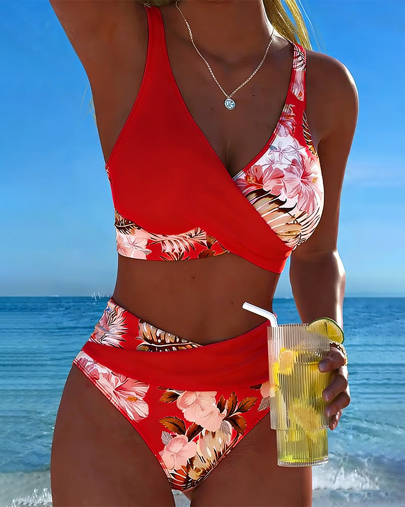 Hibisco | Bikini Cruzado Floral con Braga Alta