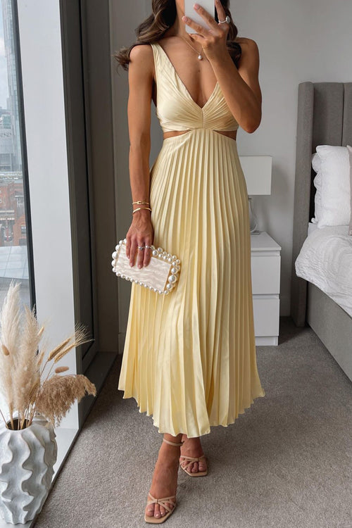 Nadina | Vestido Midi Plisado con Escote en V
