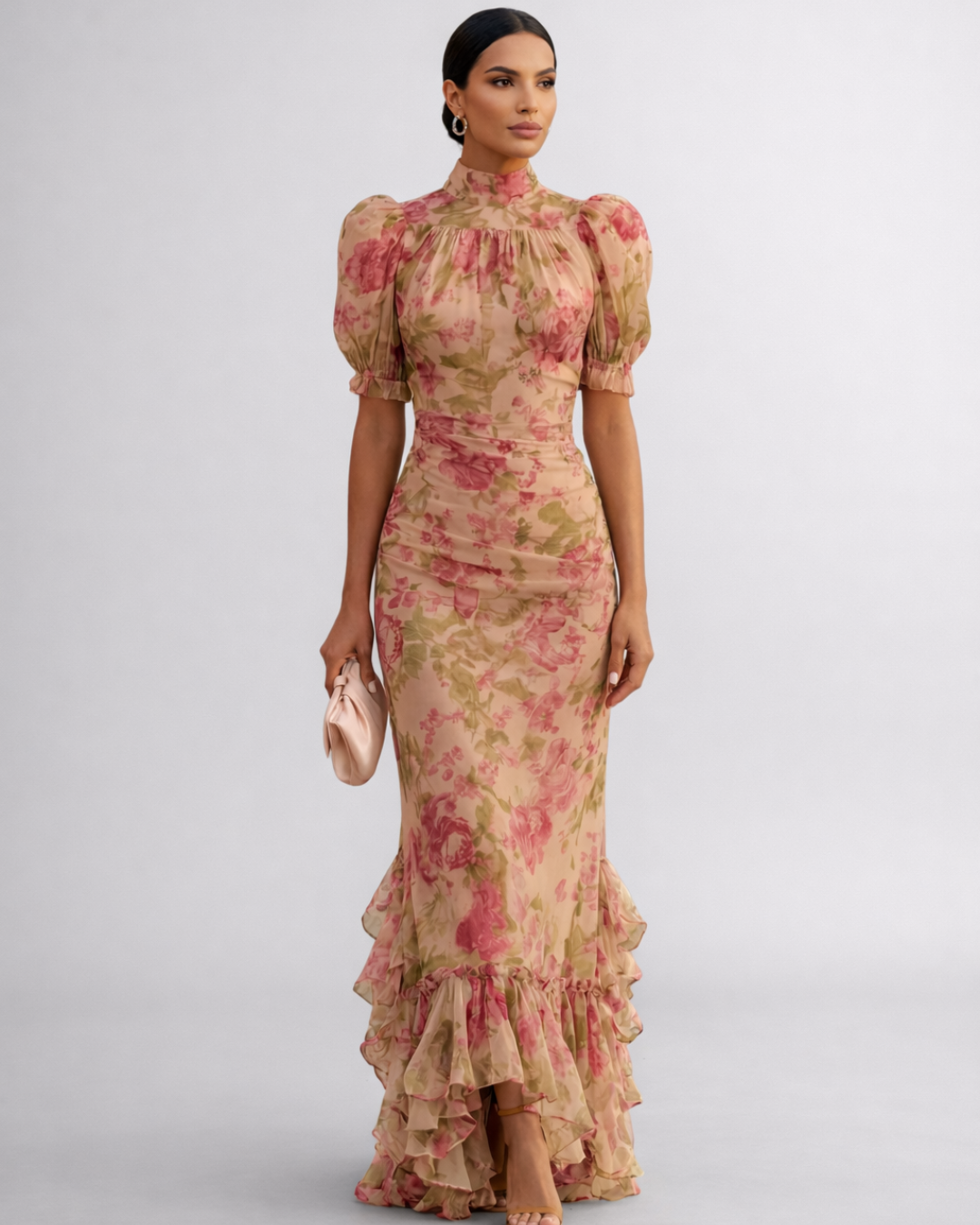 Rosario | Vestido Maxi Floral con Cuello Alto