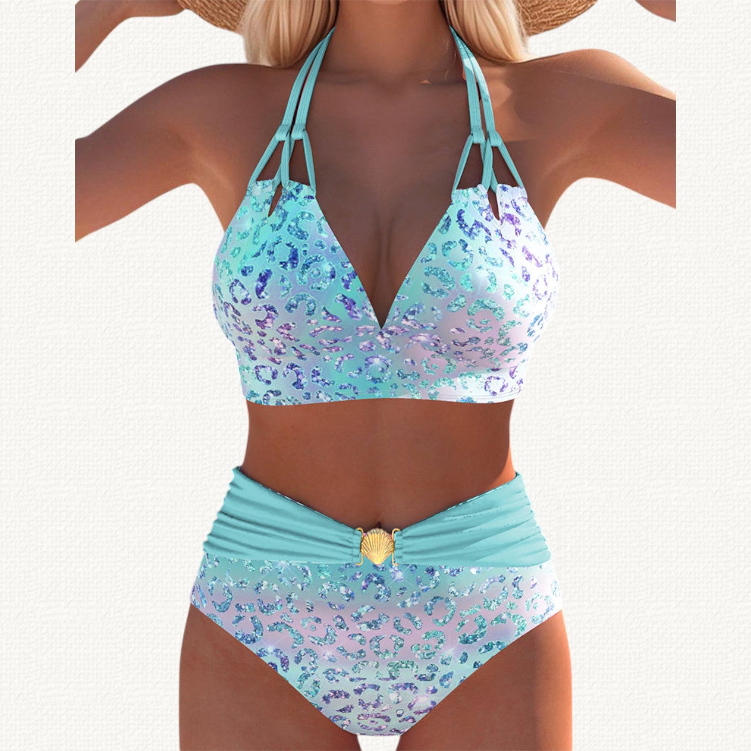 Sirena | Bikini Halter con Estampado Leopardo Degradado