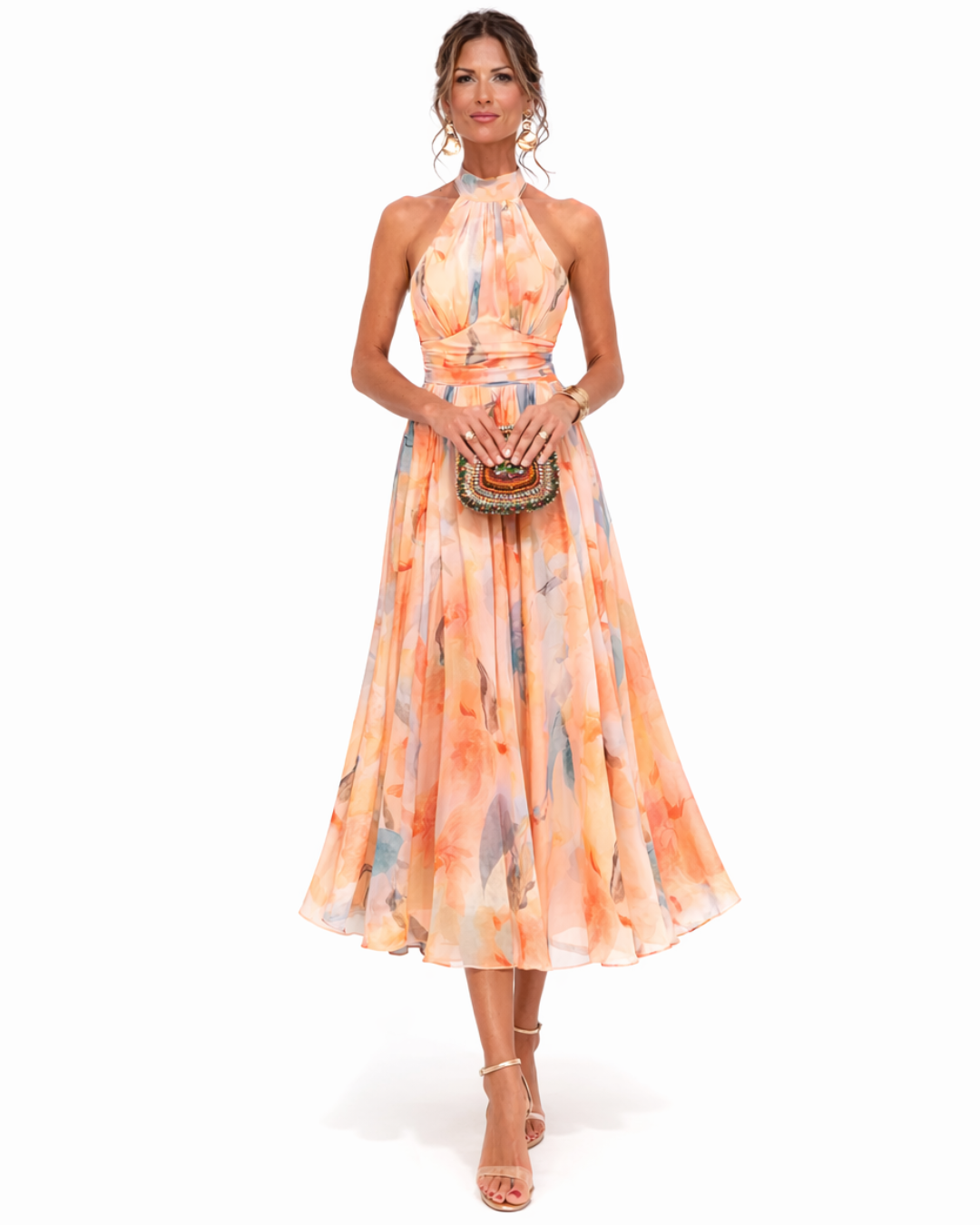 Aurora | Vestido Midi Halter Floral en Chifón