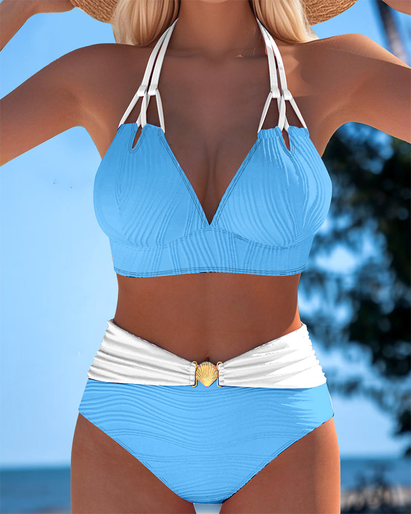 Coral | Bikini Halter Bicolor con Detalle Concha