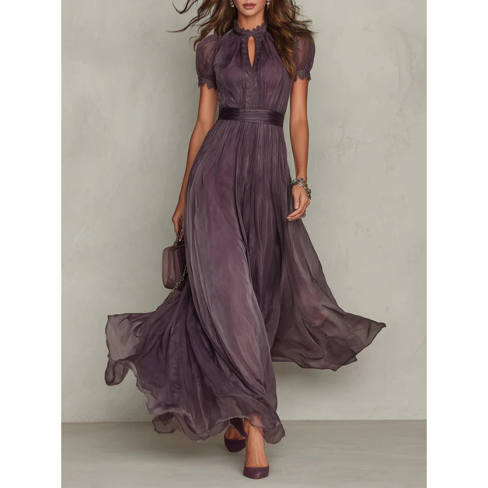 Ashley | Vestido Maxi en Chifón con Detalle de Encaje
