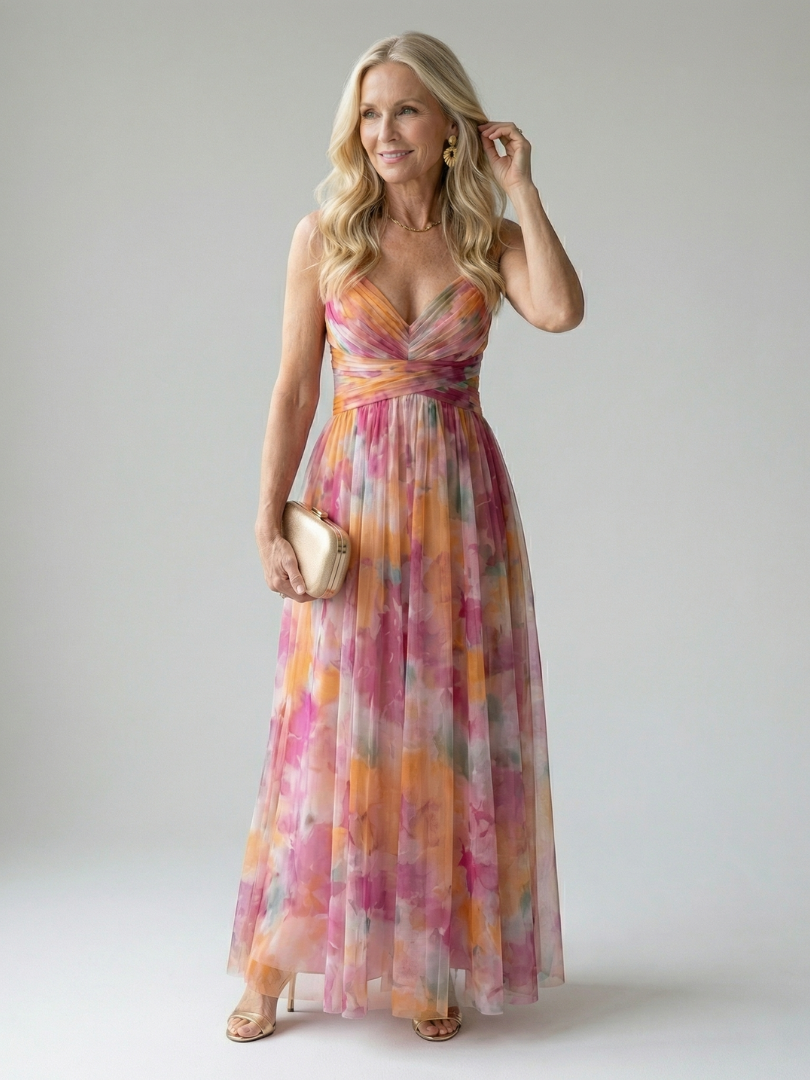 Isel | Vestido Maxi Cruzado Suave con Estampado Multicolor