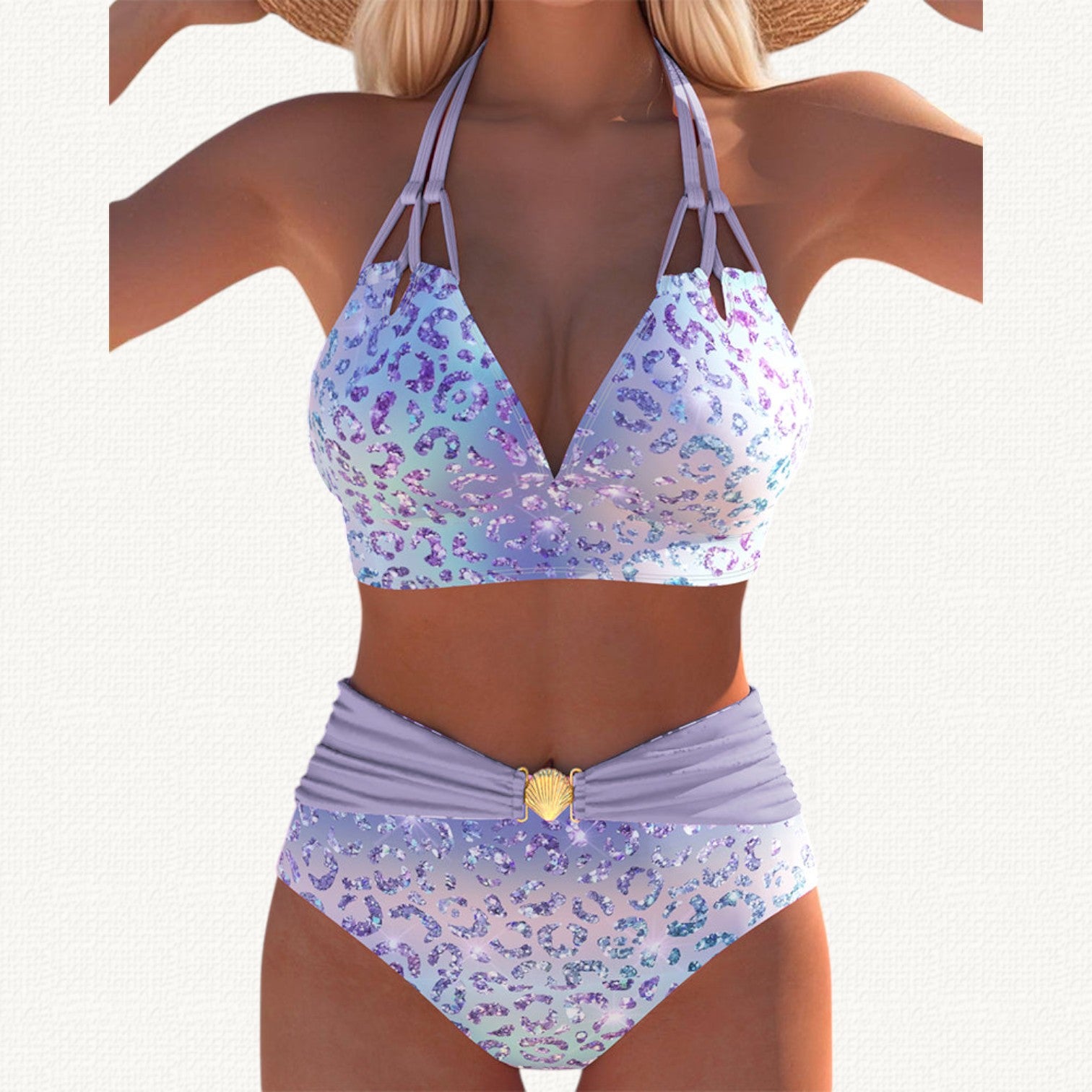 Sirena | Bikini Halter con Estampado Leopardo Degradado