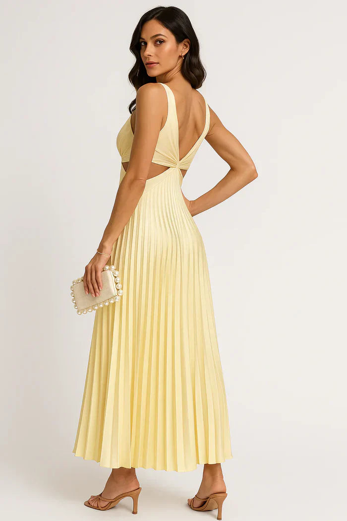 Nadina | Vestido Midi Plisado con Escote en V