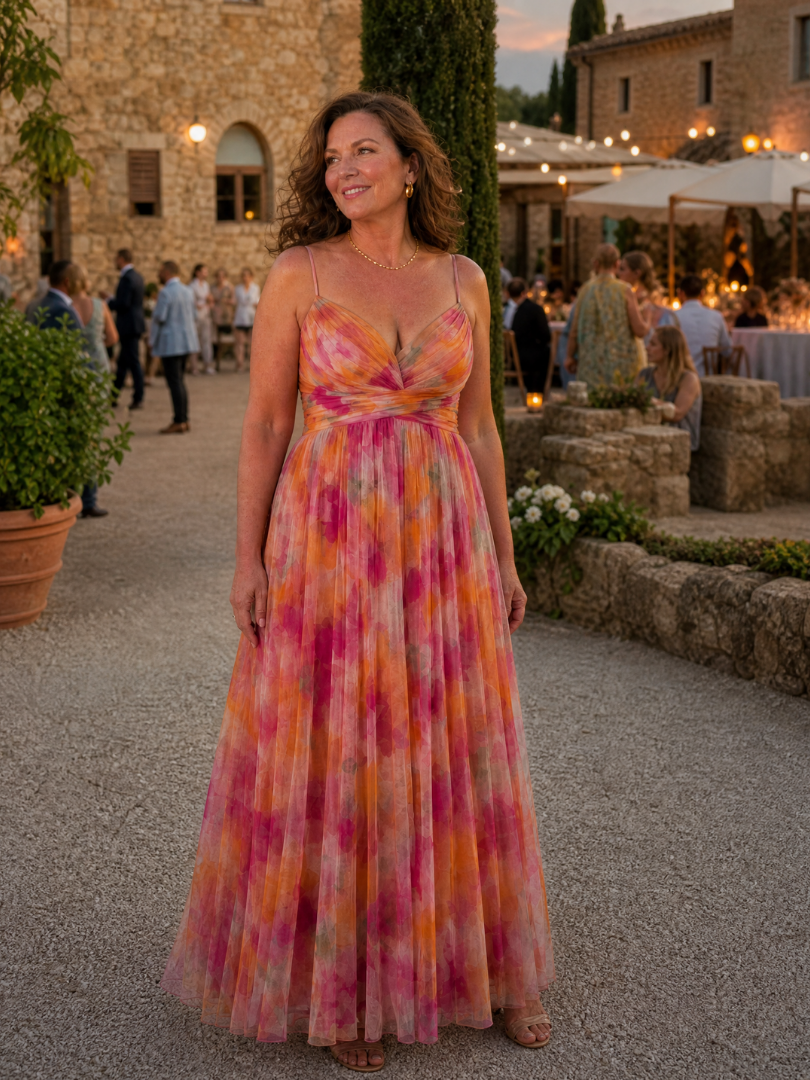 Isel | Vestido Maxi Cruzado Suave con Estampado Multicolor