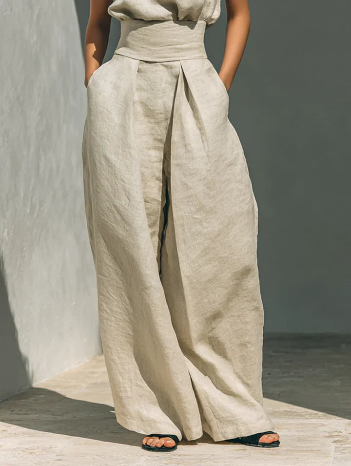 Flor | Blusa Sin Mangas y Pantalón Ancho en Algodón y Lino
