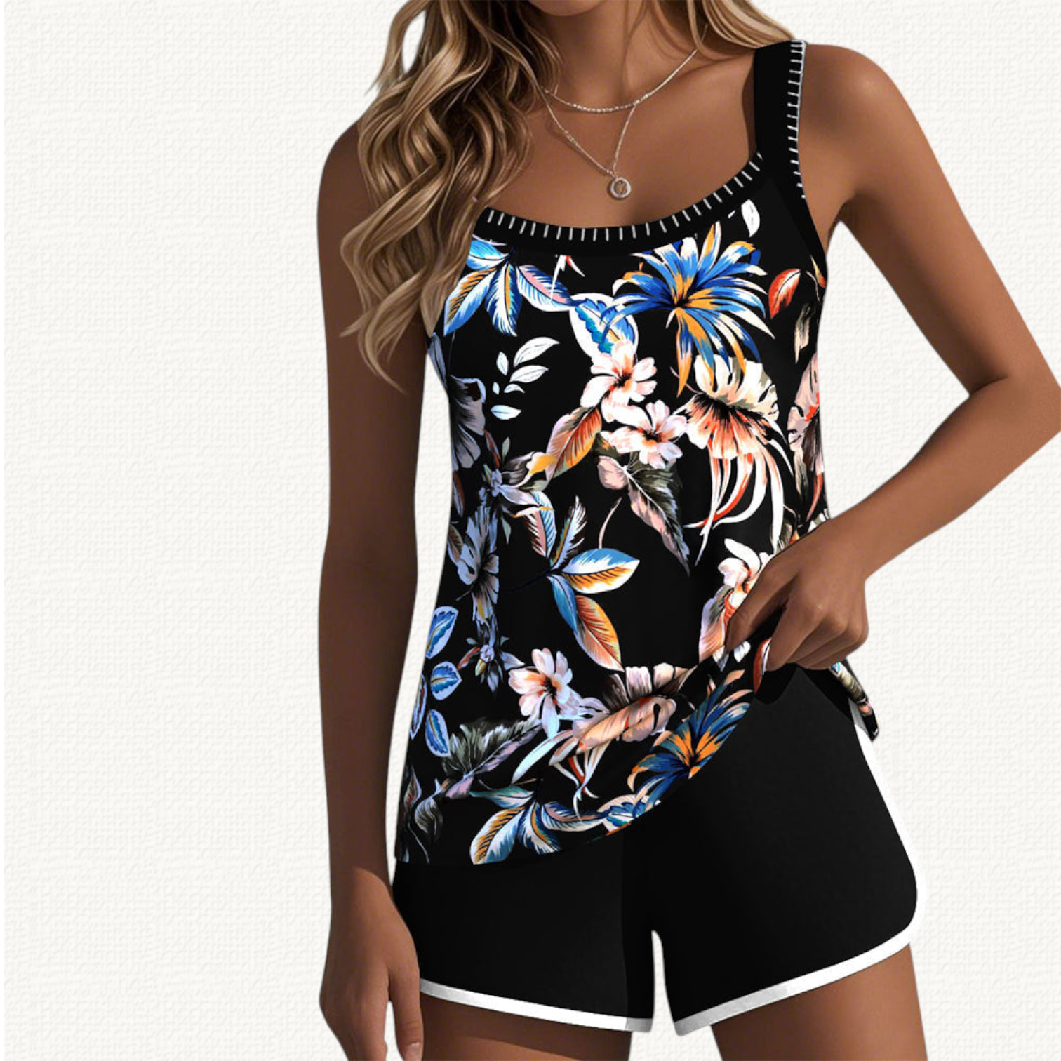 Flora | Tankini Floral con Short Liso