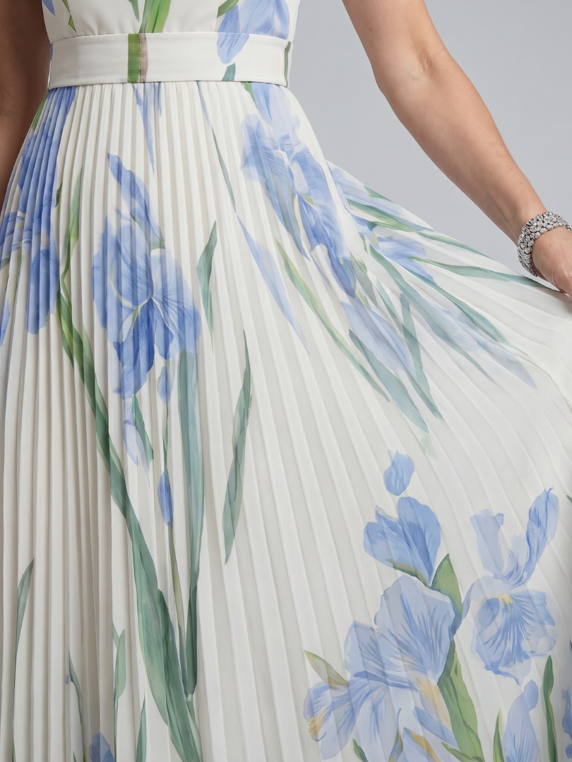Ophelia | Vestido Midi sin Mangas con Escote Cuadrado y Estampado Floral