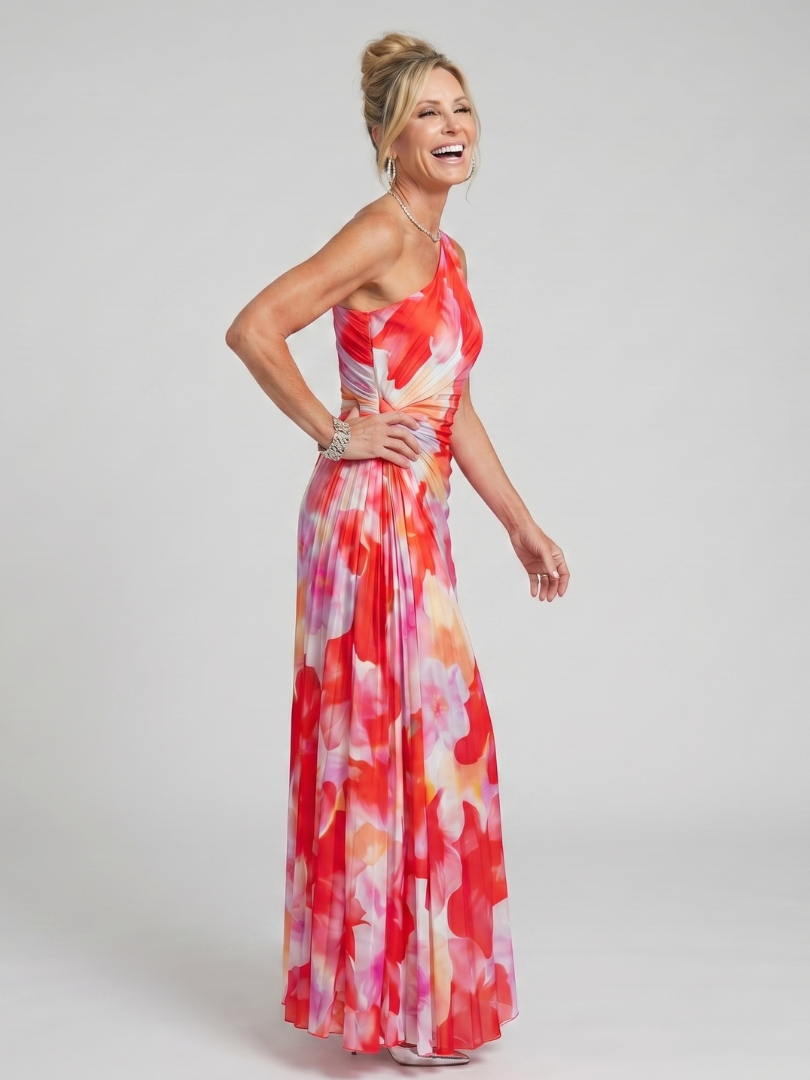 Taya | Vestido Maxi con Escote Un Hombro y Cuerpo Plisado