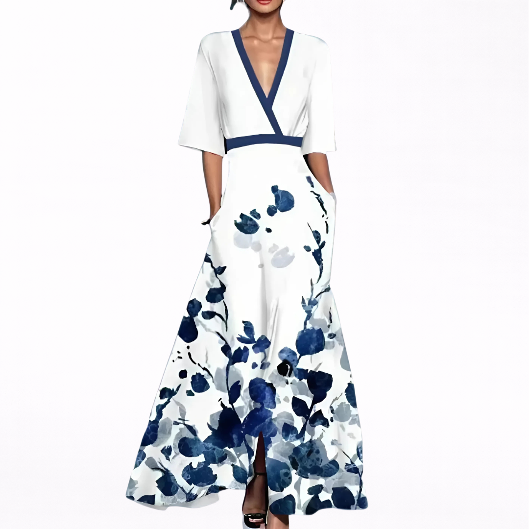 Valentina | Vestido Maxi Floral con Escote en V Profundo