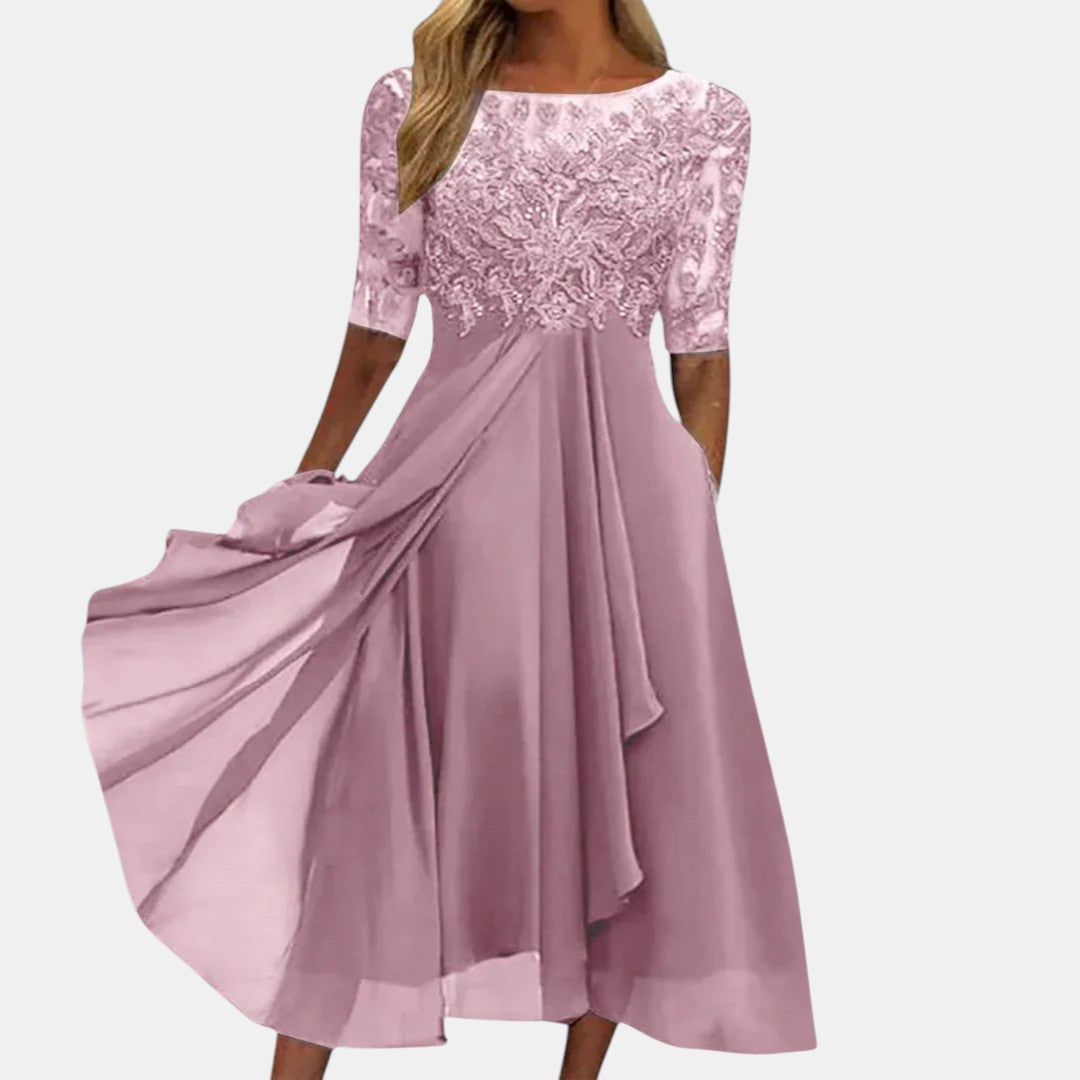 Rhonda | Vestido Midi de Encaje y Gasa