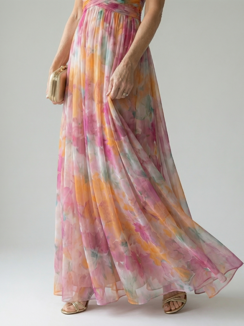 Isel | Vestido Maxi Cruzado Suave con Estampado Multicolor