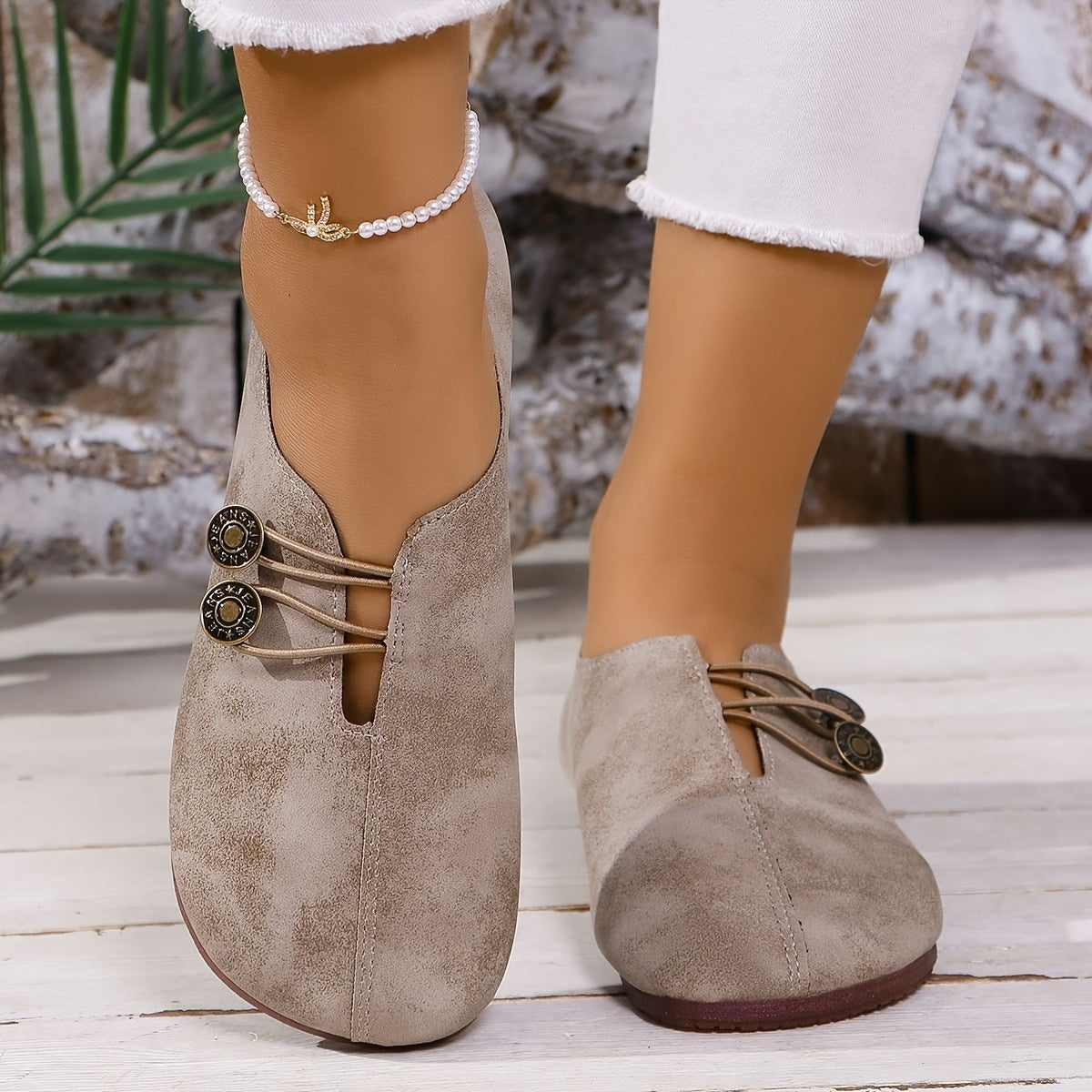 Dames Slip-On Ronde Neus Platte Schoenen - Lichtgewicht Casual & Stijlvolle Sneakers met Bovenwerk, Zachte Zool - Minimalistische Casual Kleding voor Reizen, Feesten (Het Hele Jaar), Dames Schoenen