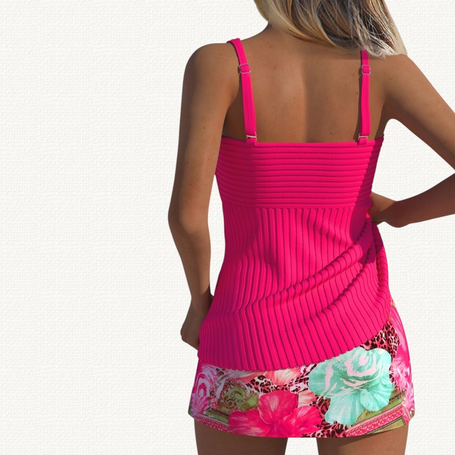 Palma | Tankini Acanalado con Falda Floral