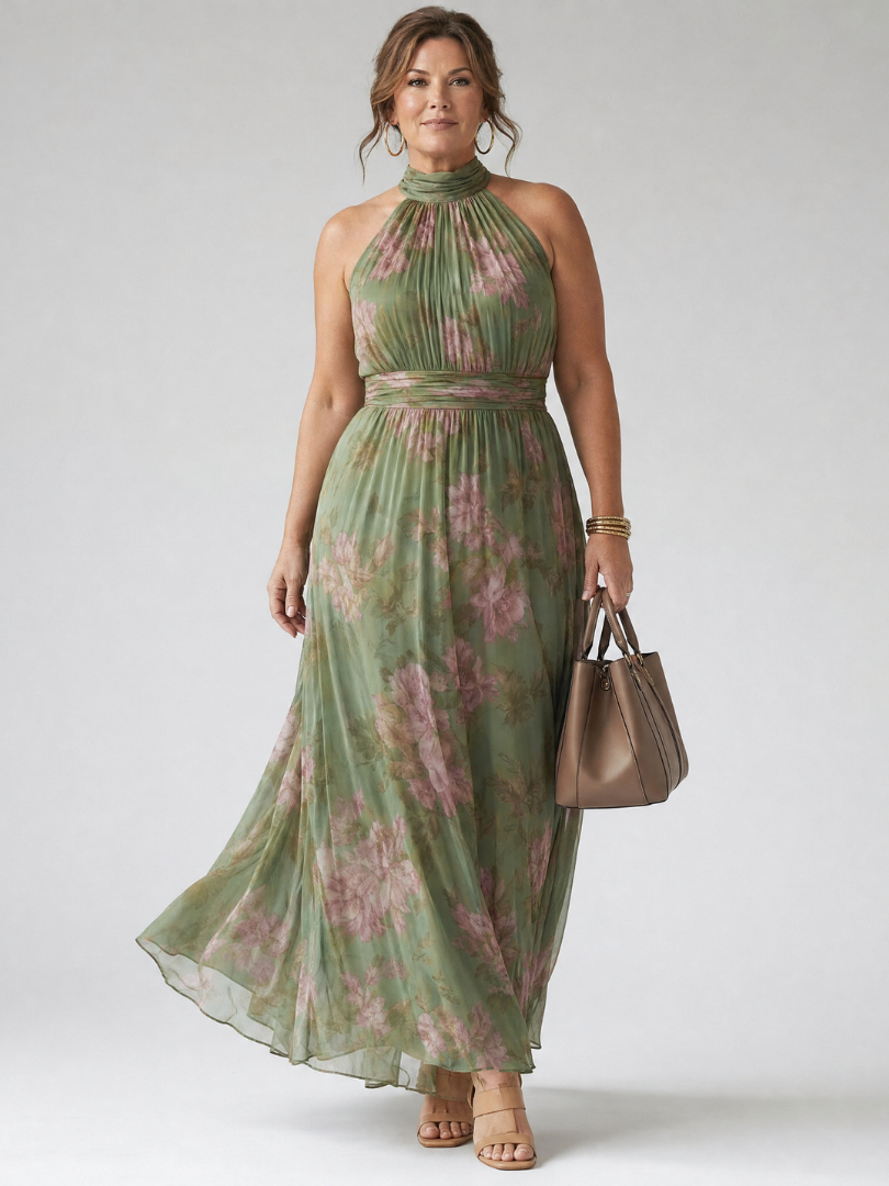 Mirelle | Vestido Midi Halter Plisado