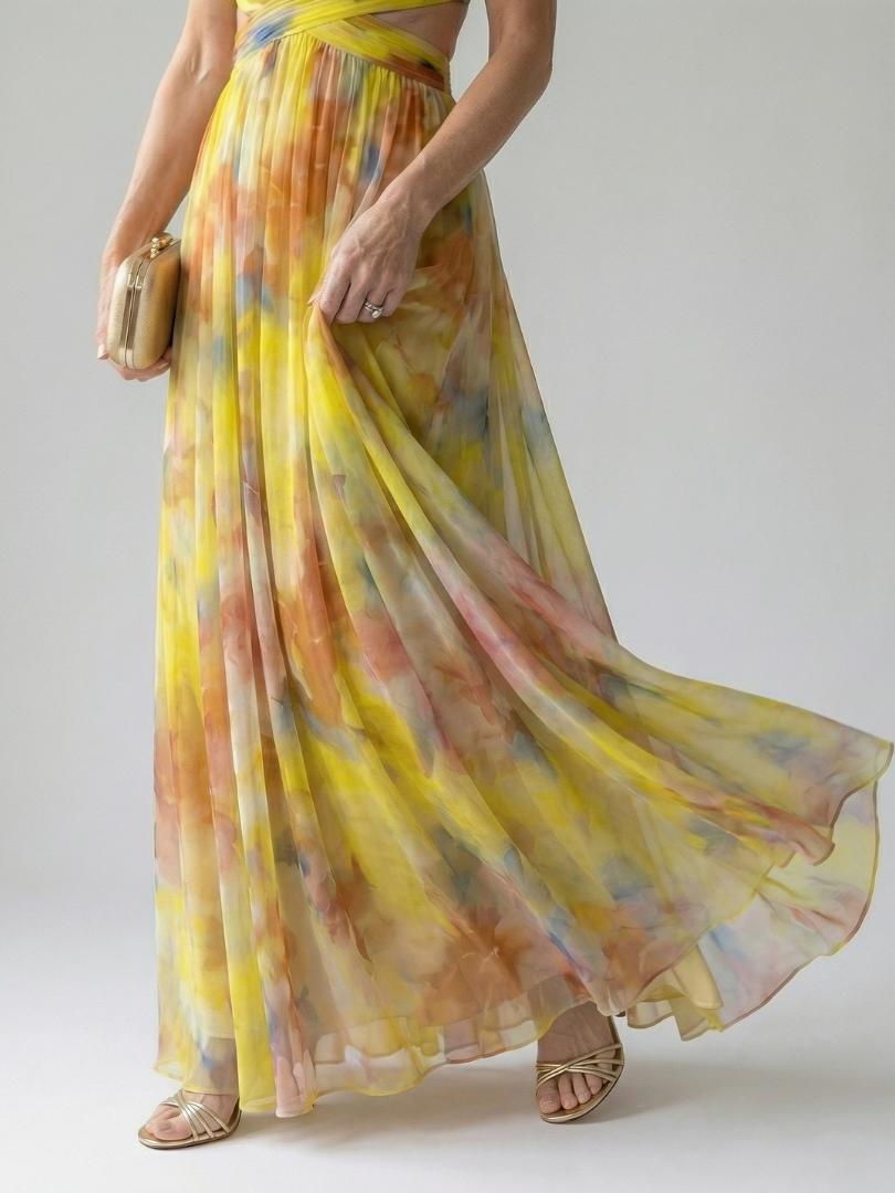 Isel | Vestido Maxi Cruzado Suave con Estampado Multicolor