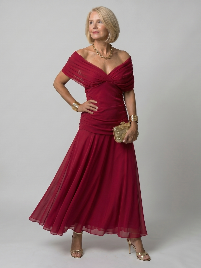 Calen | Vestido Midi Off-Shoulder Fluido