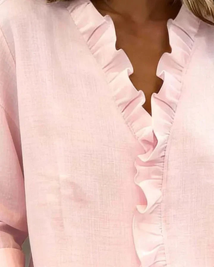 Indie | Blusa de mujer con volantes y cuello en V