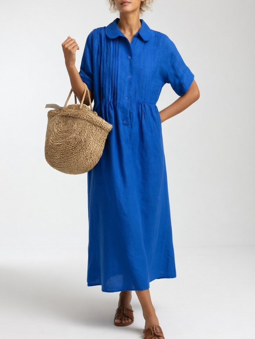 Clara | Vestido Midi de Algodón 100% con Plisado