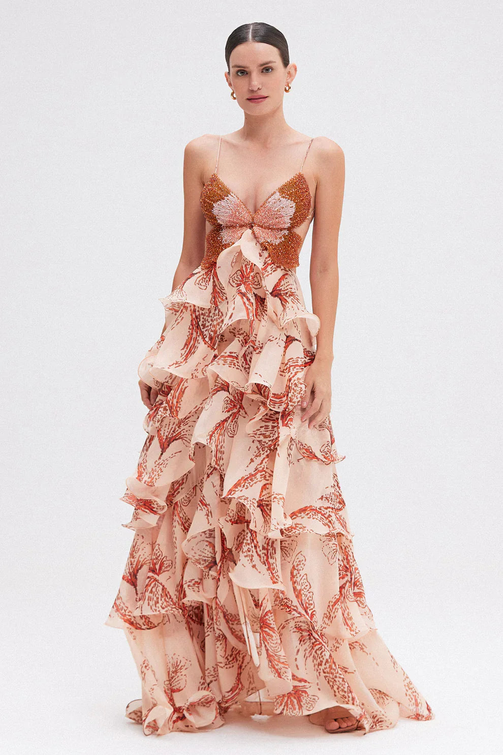 Nahia | Vestido Maxi con Volantes y Escote Joya