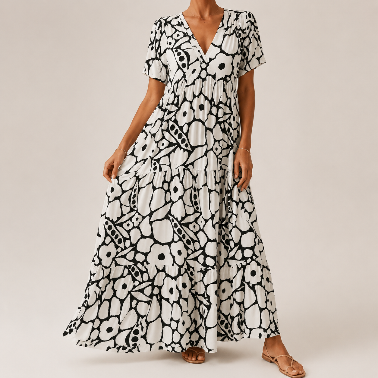 Clara | Vestido Largo de Manga Corta con Estampado Floral
