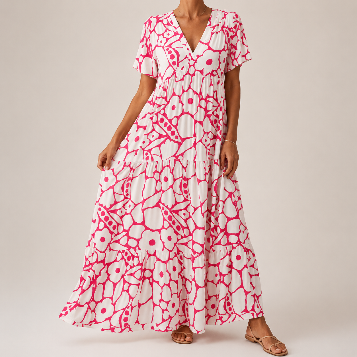 Clara | Vestido Largo de Manga Corta con Estampado Floral