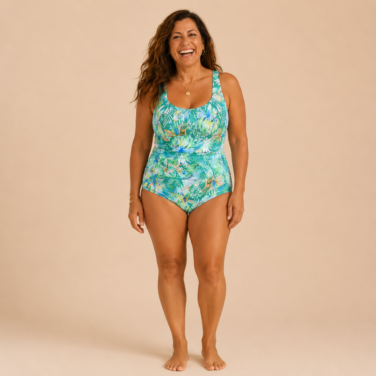 Selva | Bañador Entero Fruncido con Estampado Tropical