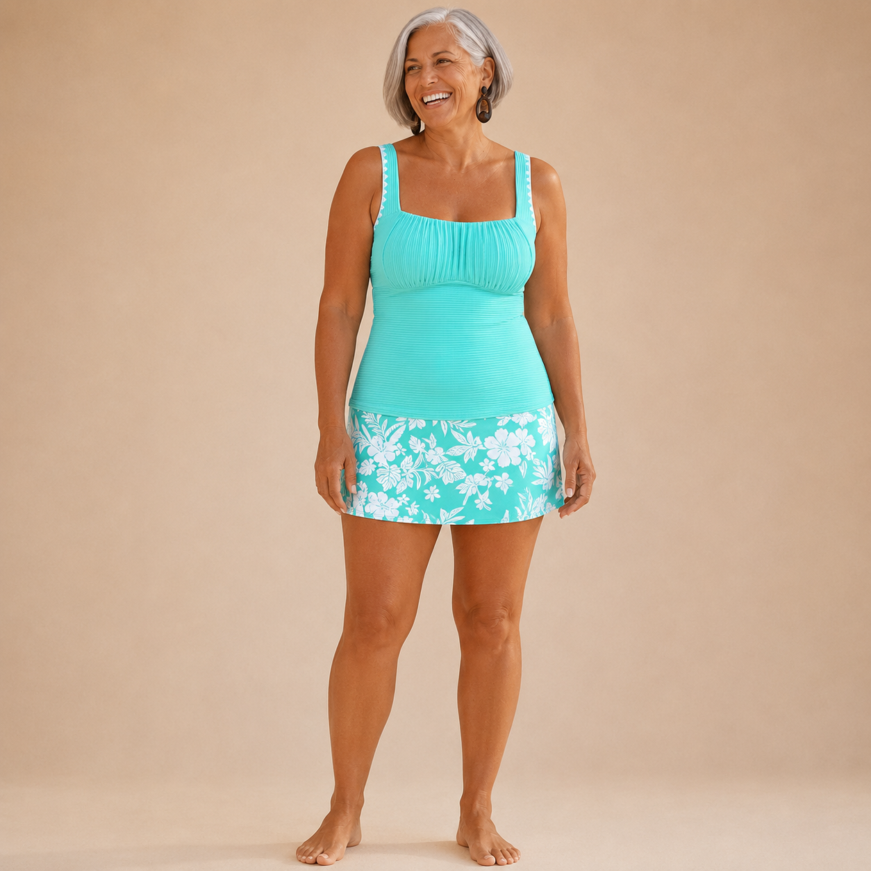 Palma | Tankini Acanalado con Falda Floral