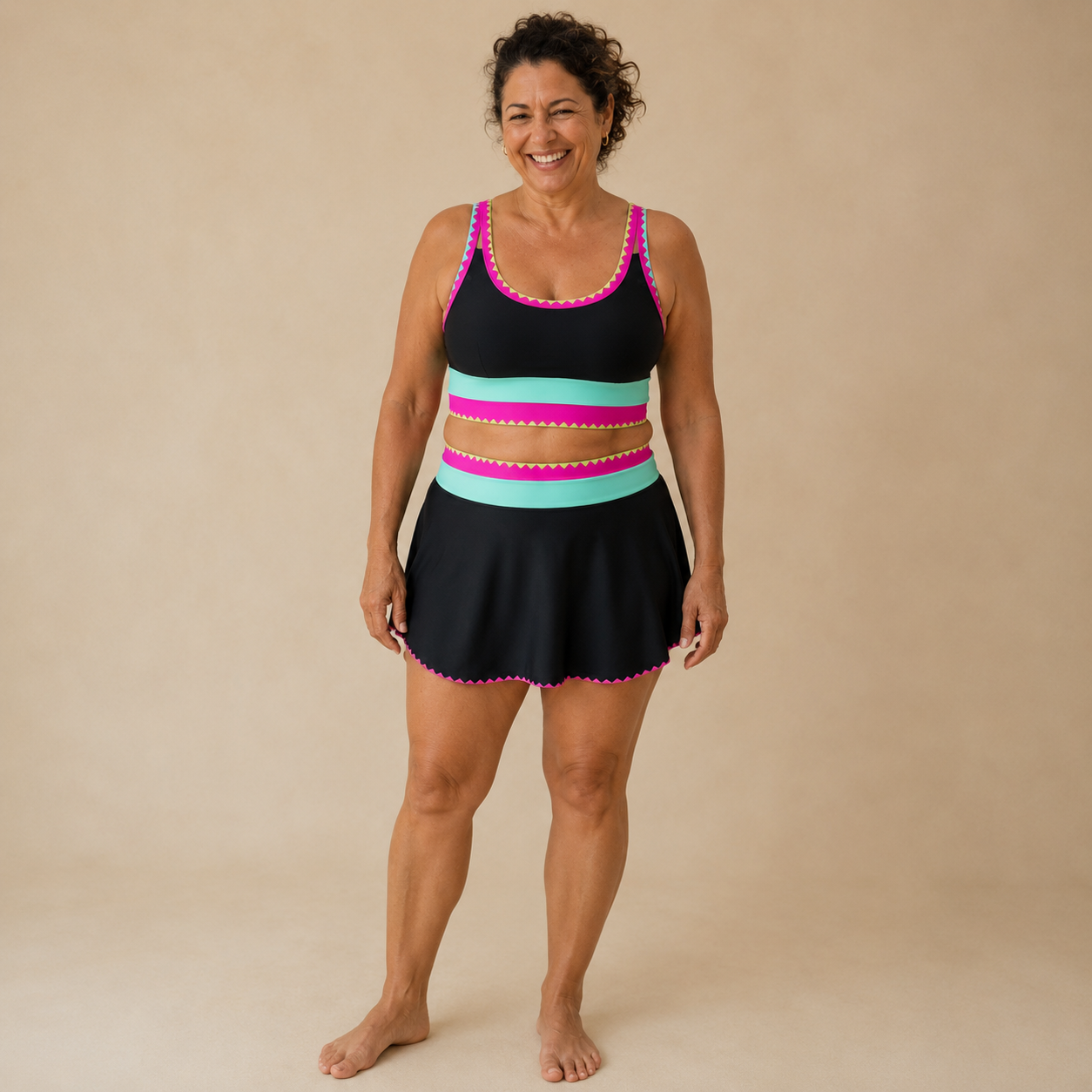 Rumba | Tankini de Rayas de Color con Falda