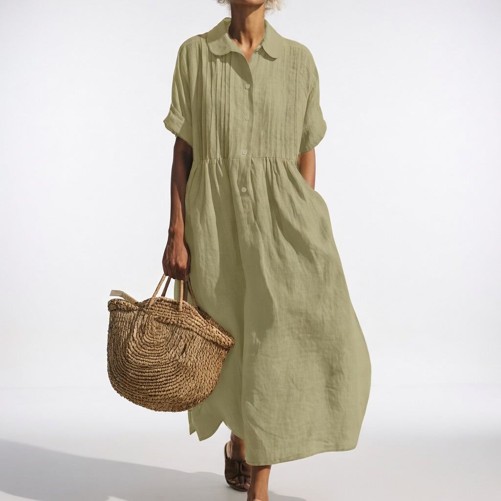 Clara | Vestido Midi de Algodón 100% con Plisado