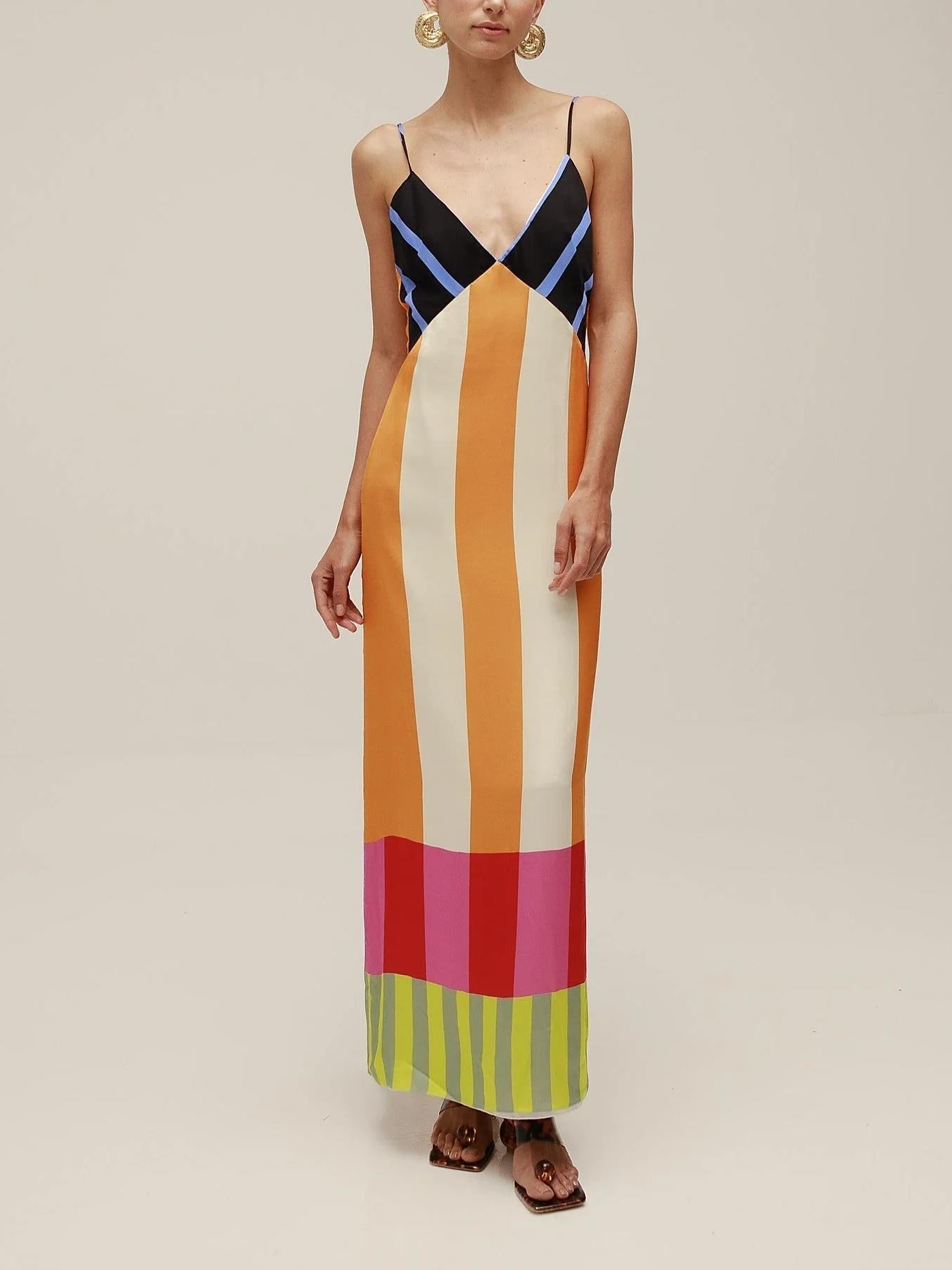 Paloma | Vestido Maxi de Tirantes con Rayas de Colores