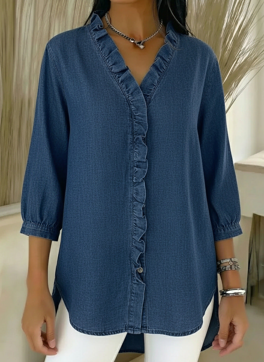 Elvaria | Elegante blusa con detalles de volantes