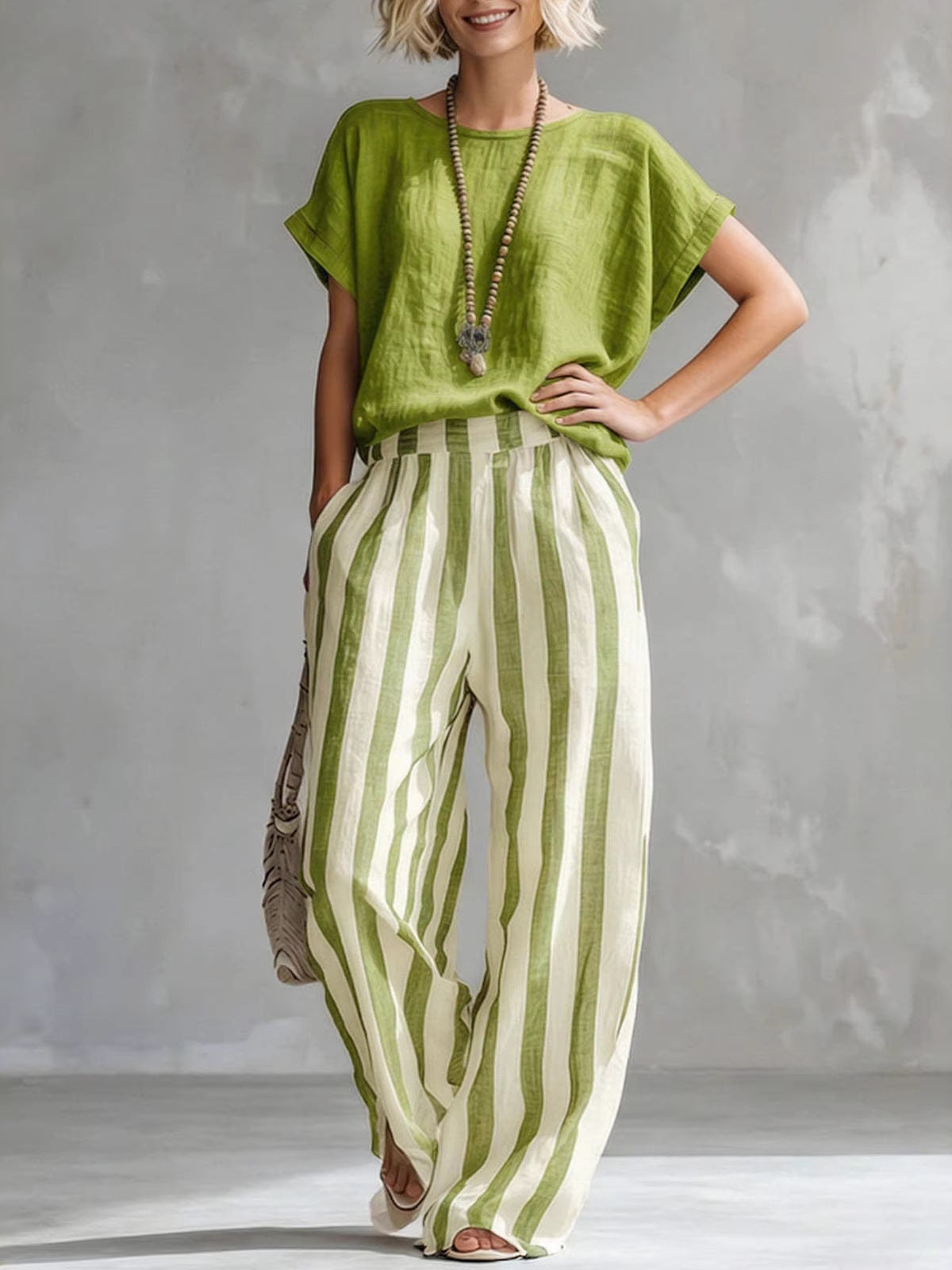 Marina | Conjunto de Top Suelto y Pantalón a Rayas con Pierna Ancha