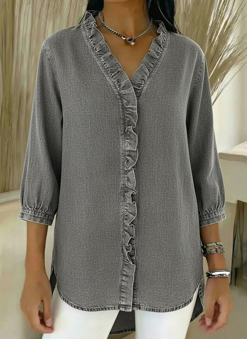 Elvaria | Elegante blusa con detalles de volantes