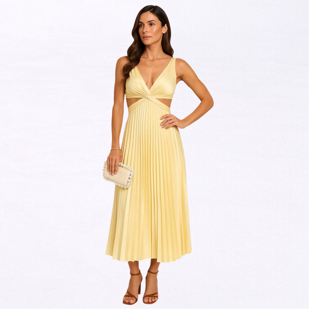 Nadina | Vestido Midi Plisado con Escote en V