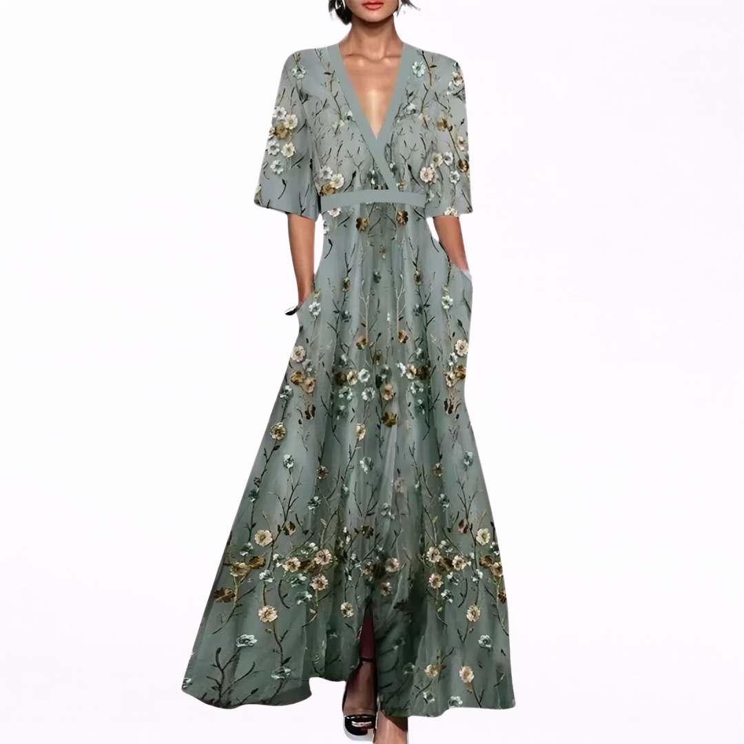 Alma | Vestido Largo Floral con Tirantes Finos y Escote en V