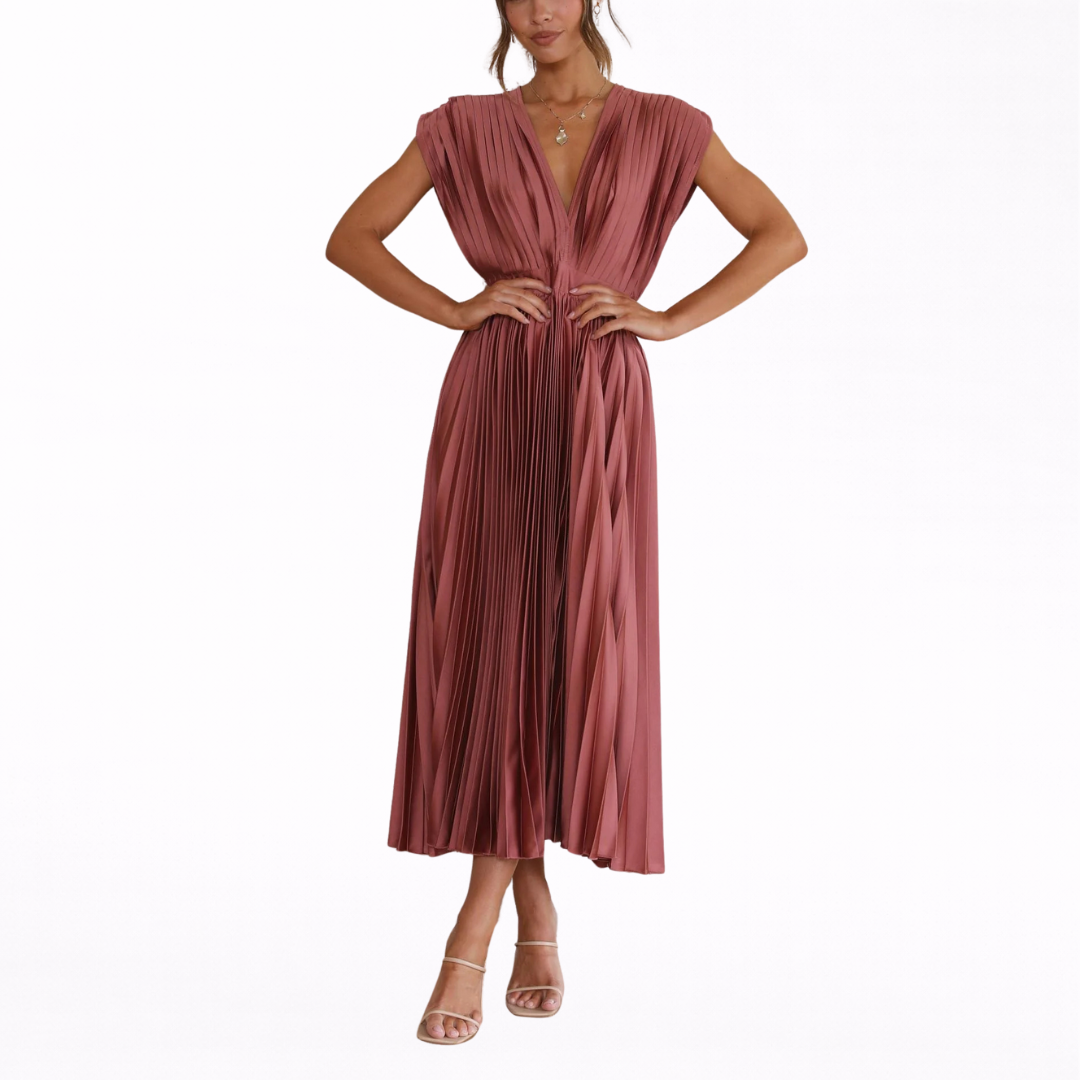 Isla | Vestido Midi Plisado con Escote en V