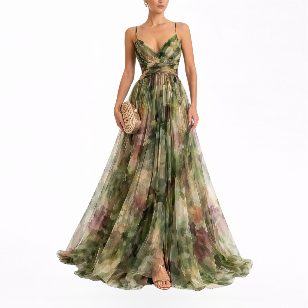 Giselle | Vestido Maxi Floral en Chifón con Tirantes