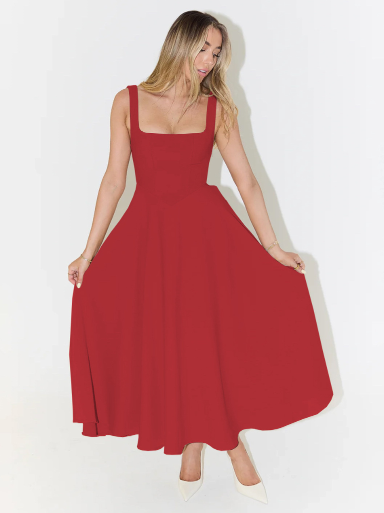 Abito | Vestido Midi con Escote Cuadrado y Falda Evasé