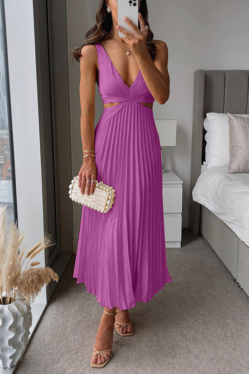 Nadina | Vestido Midi Plisado con Escote en V