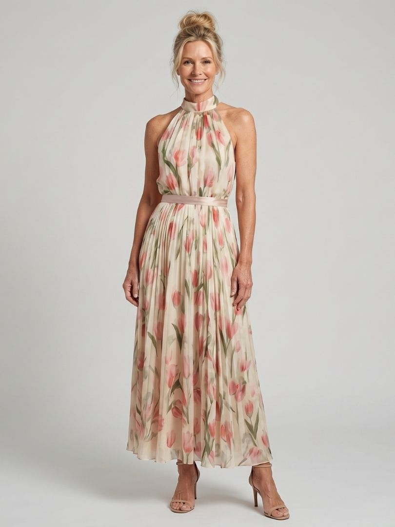 Aurelle | Vestido Midi Halter con Estampado Floral